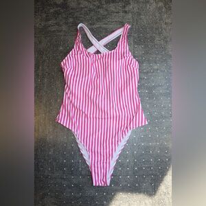 SHEIN Pink Striped Women's One Piece Swimsuit